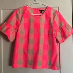 Jcrew pink gingham blouse